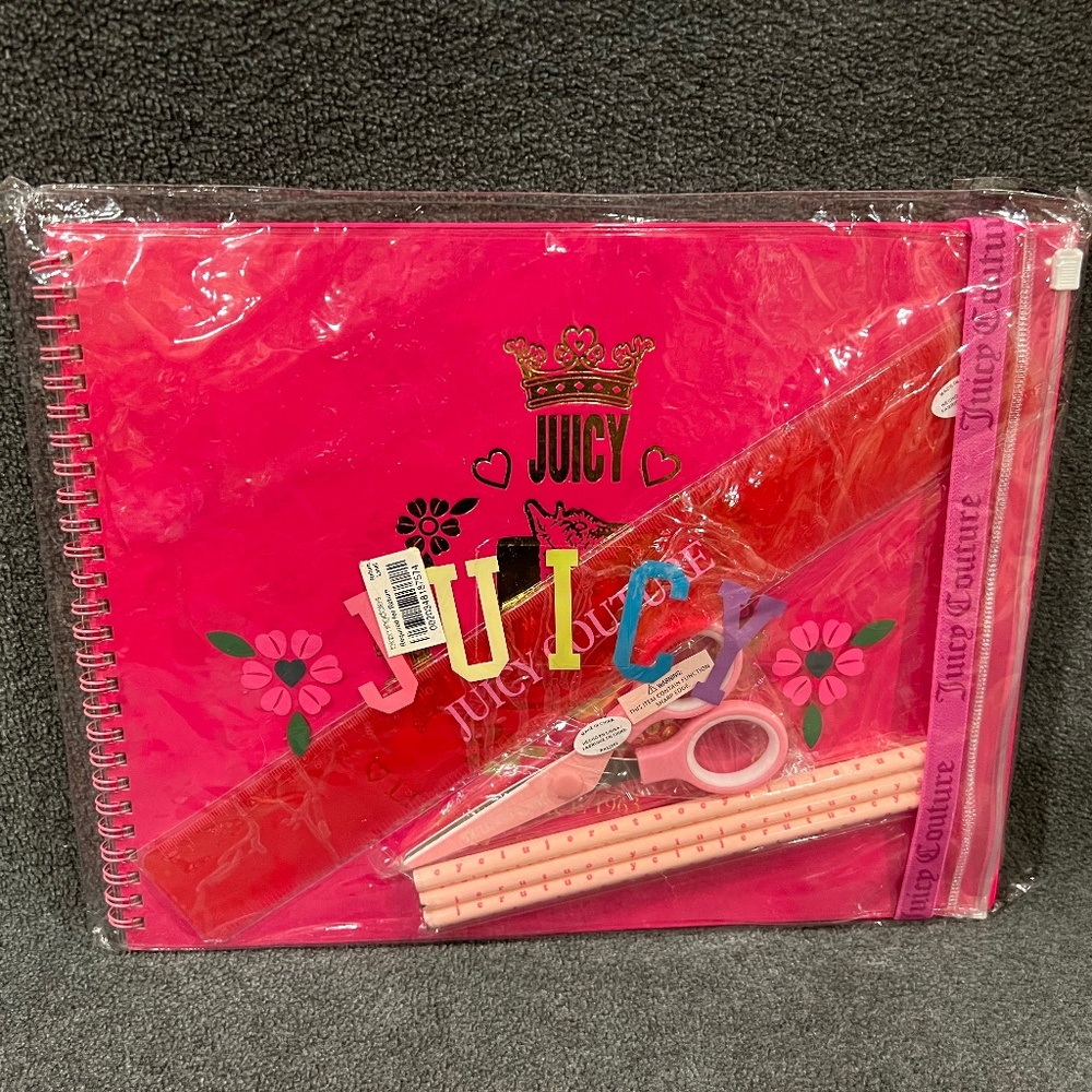 Vintage JUICY COUTURE FUN BOOK Logo Paper Pencils Stickers School Kit New in Bag